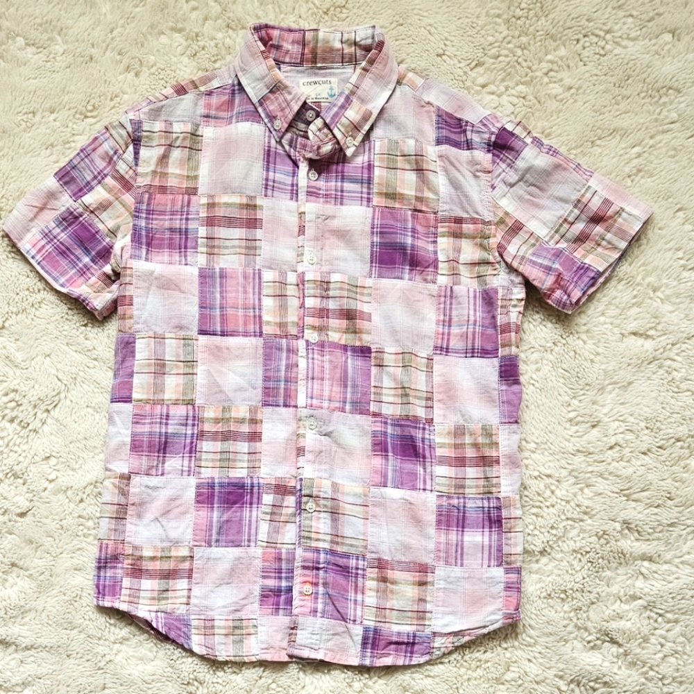 NWT Crewcuts Short Sleeve BottonDown Madras Plaid with Chest Pocket Size 14